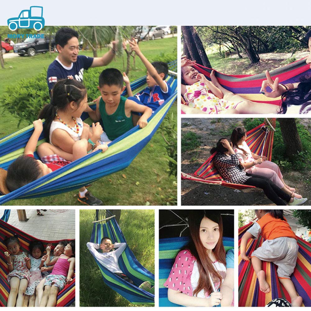 morytrade Fabric Hammock with Wooden Frame for Outdoor Camping and Indoor Use (1 Person, Blue)