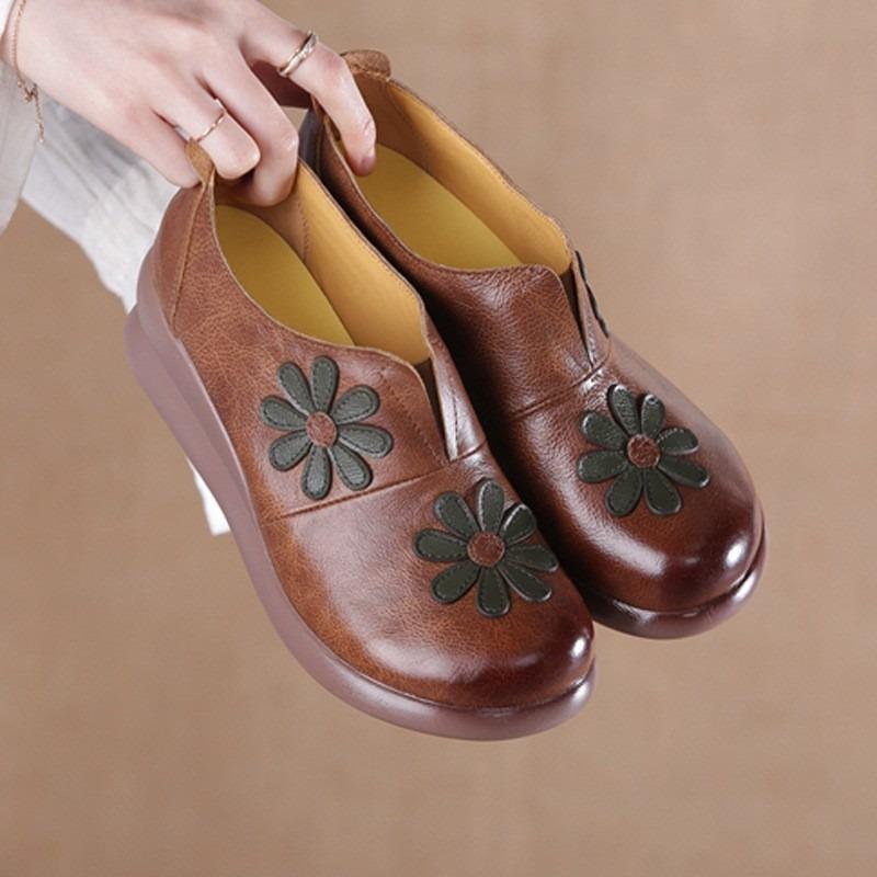 The first layer of cowhide single shoes, spring and autumn single shoes, women's genuine leather, one pedal, thick-soled retro wedges