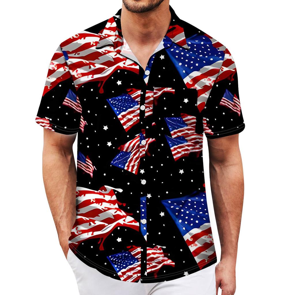 Men's Vintage Button Down Bowling Shirts Short Sleeve Summer Beach Shirt