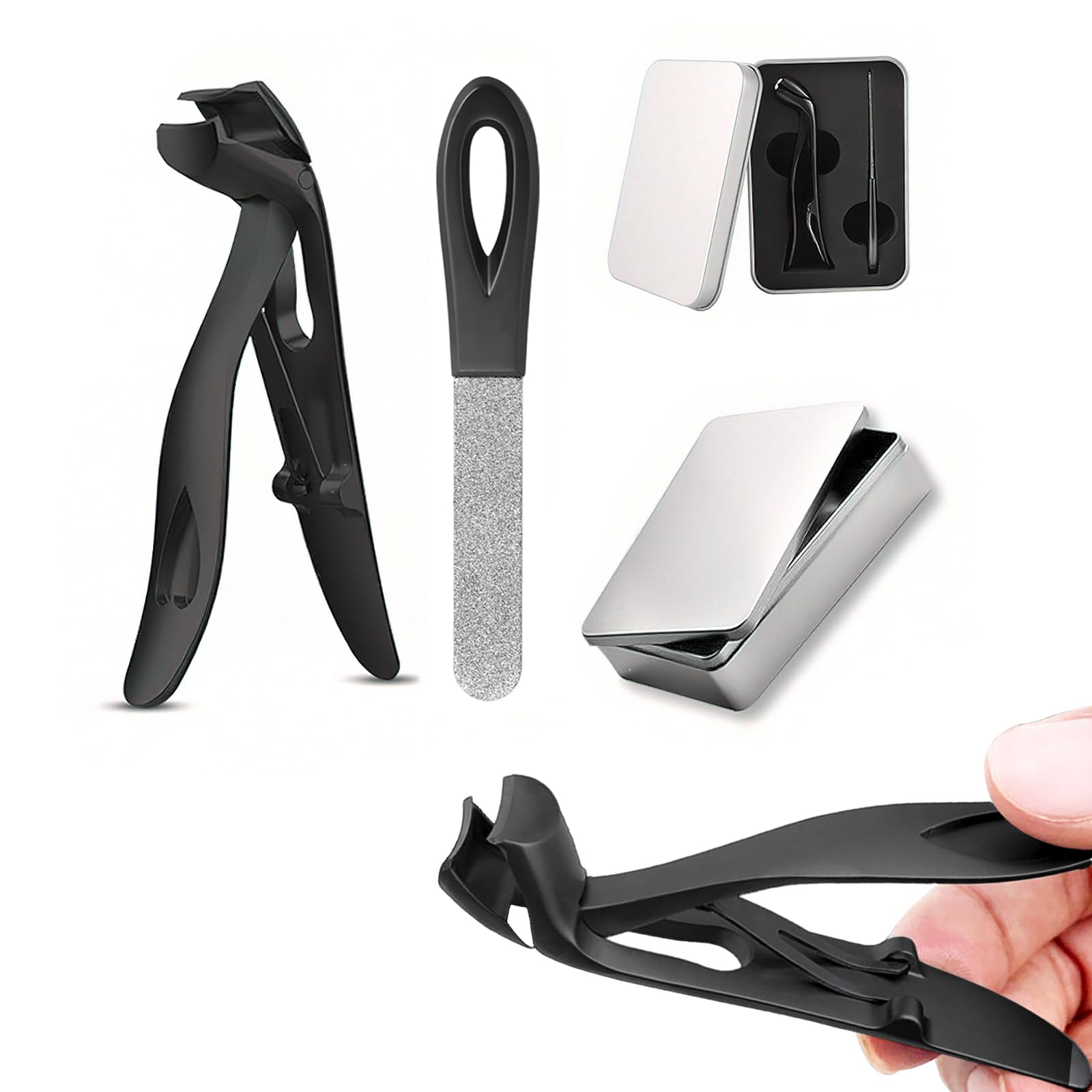 

Premium Nail Clippers Set for Thick Ingrown and Includes Stainless Steel Sharp Cutting Durable Alloy Nail and Iron Features a Design for Comfort and чёрный