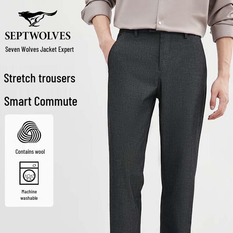 SEPTWOLVES Men s Stretchy Wool Blend Dress Pants 37A