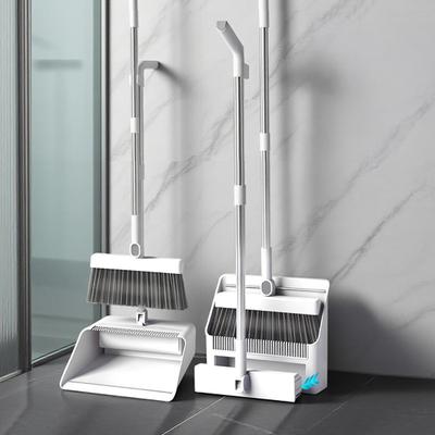 3-in-1 Broom Dustpan Set with Built-in Comb Teeth Long Handle Adjustable Extension Poles Retractable Floor