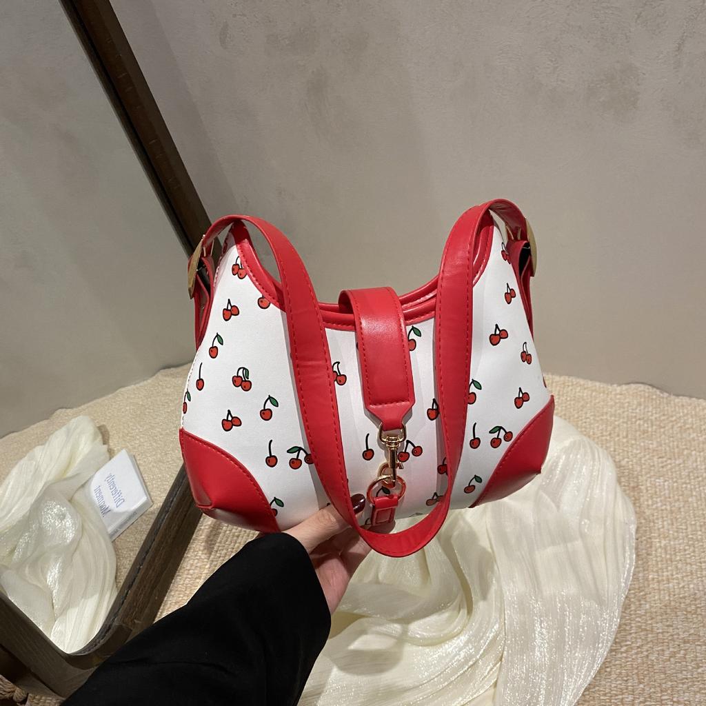 Niche Design Sense Cute Cherry Print Bag Women's 2025 New Large-capacity Versatile Ins Shoulder Bag
