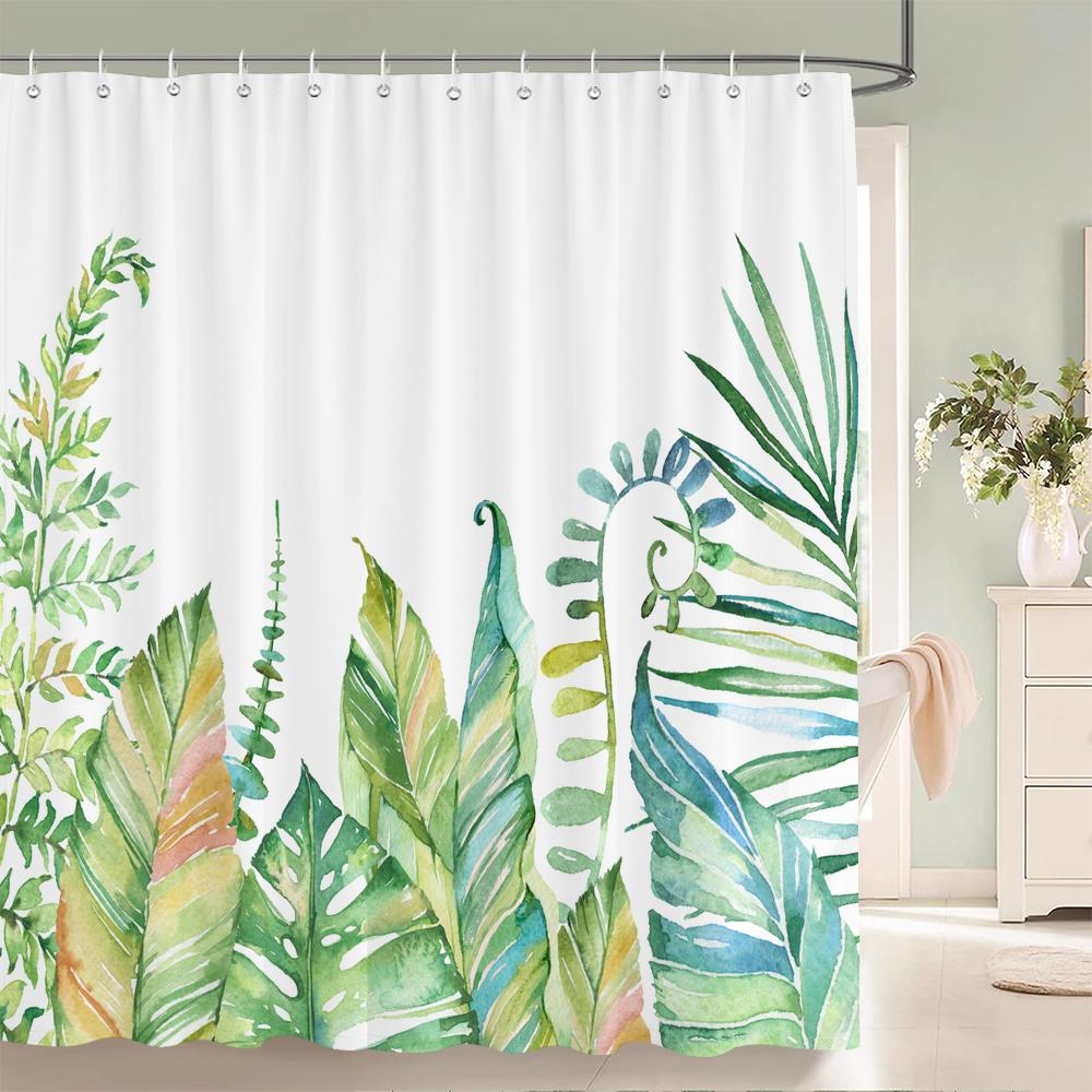 3D Bathroom Curtains Tropical Green Plants Palm Leaf Shower Curtain Waterproof Fabric Bath Screen With Hooks Home Decor Curtain