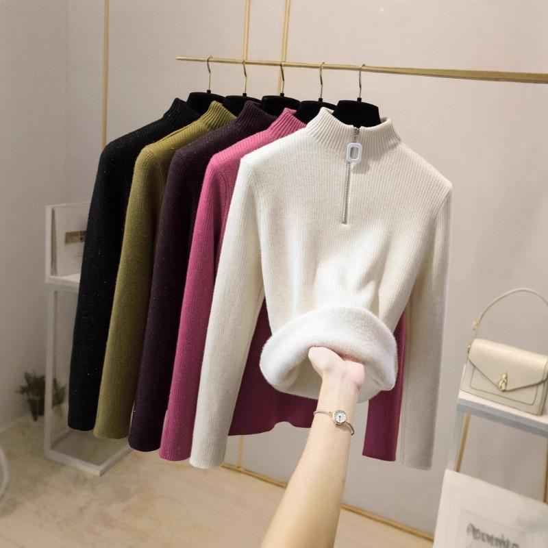 Autumn and Winter Black Semi-turtleneck Bottoming Shirt Women's New Slim-fitting Versatile Long-sleeved Knitted Sweater Top Trendy