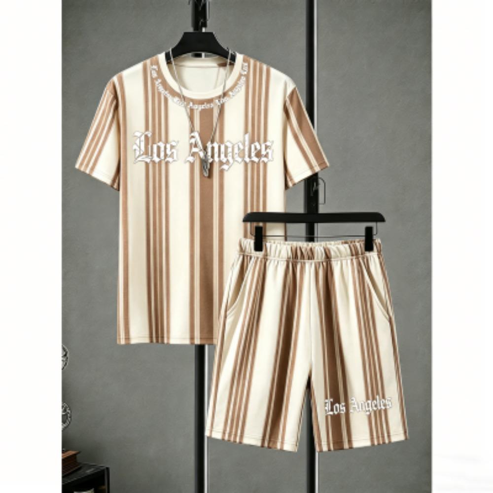 Men's Set Lion Stripe Printed Men's T-shirt and Shorts 2 Piece Set Summer Casual Outdoor Men's and Women's T-shirt Sets