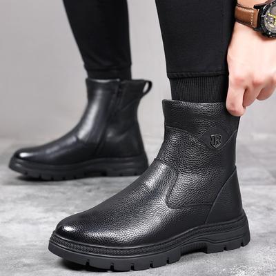 Winter Men's Cotton Shoes Wool Snow Boots Velvet Warm Leather Boots Genuine Leather Middle-aged Leather Shoes Men's Shoes Thick