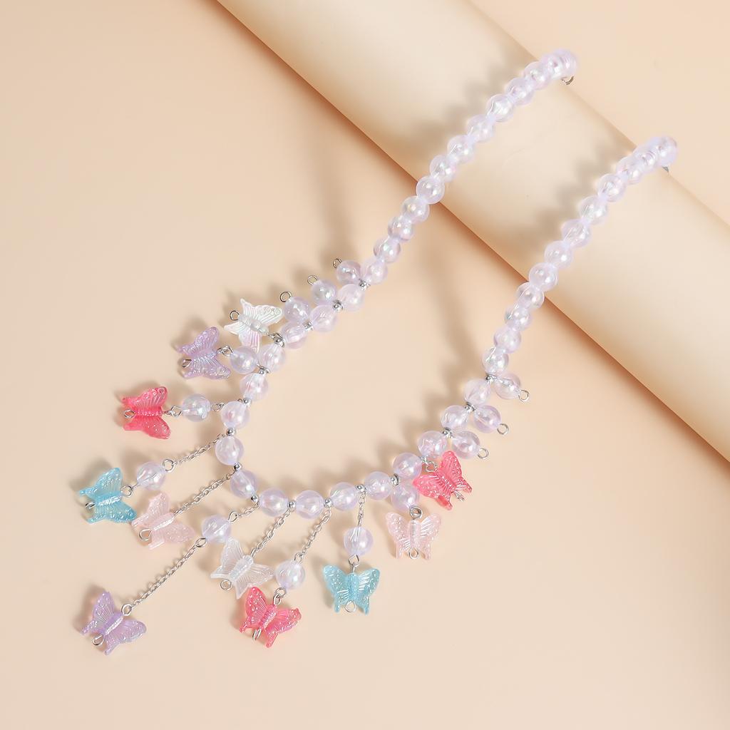 Jewelry Color Beaded Women'S Necklace Butterfly Pendant Temperament Chain Tassel Beach Women'S Necklace