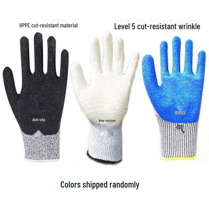 

Защитные латексные перчатки, устойчивые к порезам и проколам - износостойкие, противоскользящие, утолщенные строительные перчатки 2 pairs wrinkle anti-cut random color S