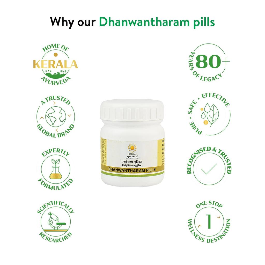Kerala Ayurveda Dhanwantharam Pills 50 Tablets Pack for Digestive Health, Gas Relief, and Pre Post-Delivery Comfort