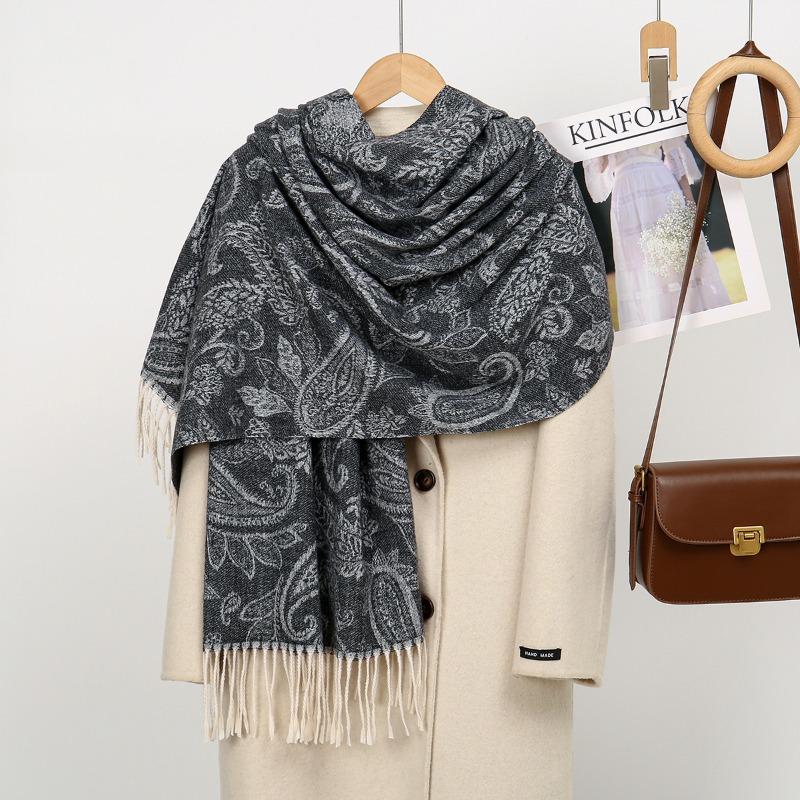 

Autumn new hot-selling imitation cashmere cashew fringed scarf women s versatile fashion thickened outer warm office shawl 185*70cm