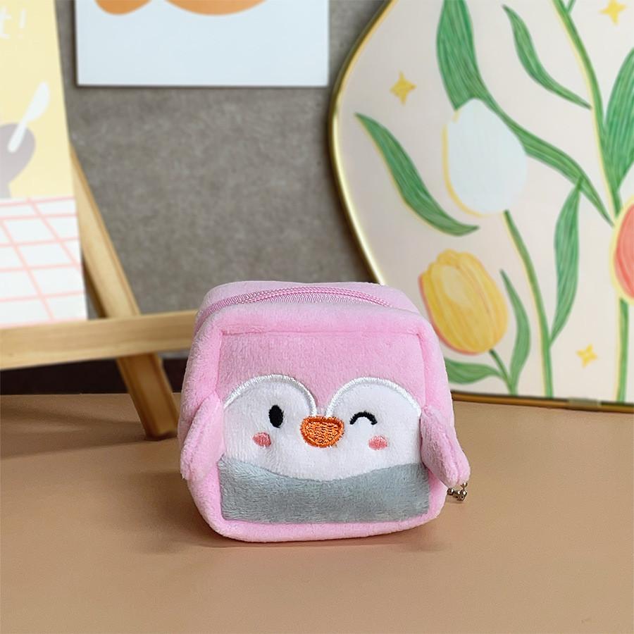Cute Square Penguin Coin Purse With Earphone And Data Cable Organizer For Girls And Boys