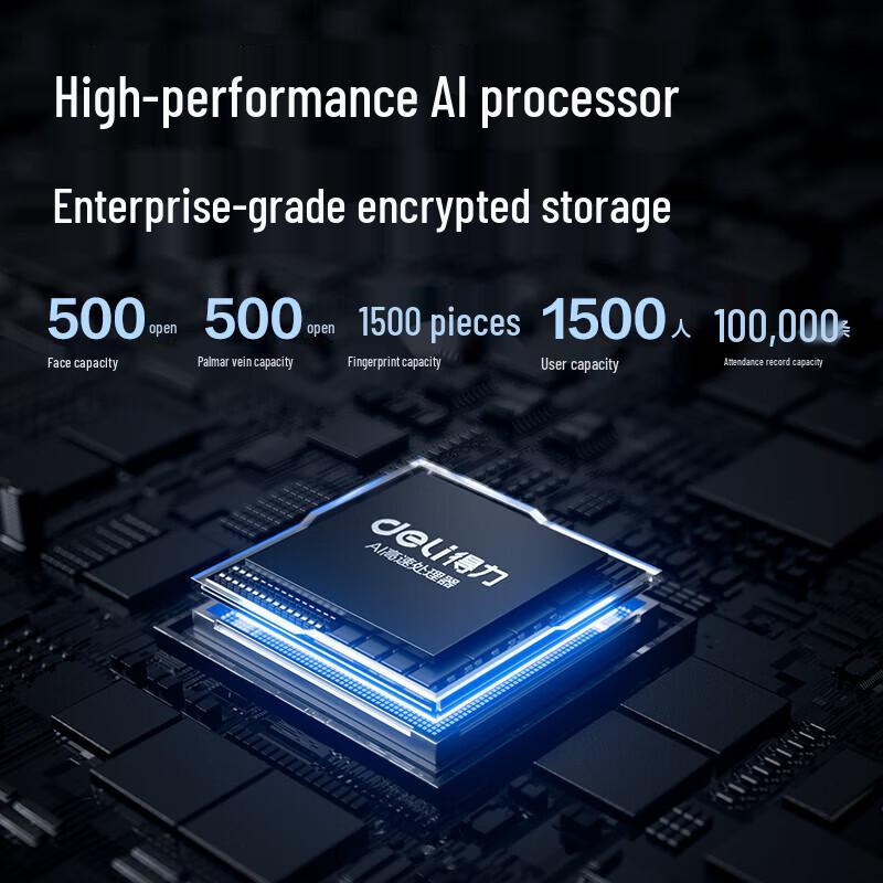 Deli Face & Fingerprint Time Attendance Machine CN plug (adapter included)