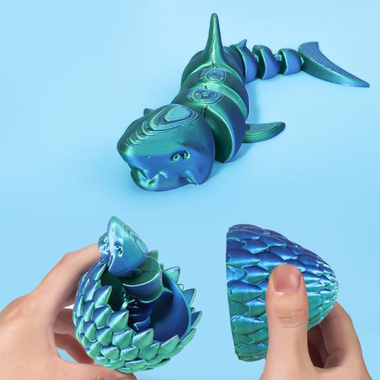 1 Set 3D-gedruckte Hai-Figur Bewegliche Gelenke Hai Fidget Toy Hai-Ei mit Gelenk-Hai darin Desktop-Dekoration Ornament