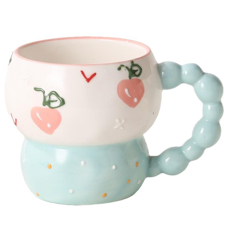 Creative Hand-Painted Relief Ceramic Cartoon Mug Breakfast Cup Milk Oat Cup Mug Cute Household Water Cup