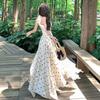 Polka Dot Printing Neck Dress Women's Summer Beautiful Unique Beautiful Vacation Temperament Waist Dress