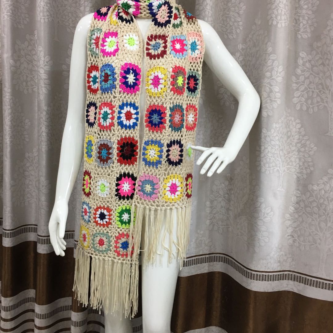 

Hand Made Crochet Scarfs Women Tassel Scarf Wraps 200*27Cm Big Flower Scarves Autumn Winter Handmade Christmas Day Gift Scarves One Size