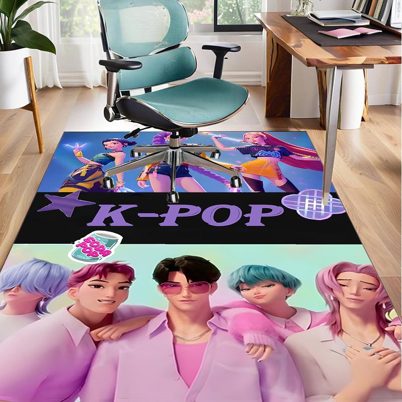 Colorful Kpop cartoon Office Rug Chair Mat, Game Carpet, Suitable for Front Door, Bedroom, Living Room, Desk, Holiday Gift