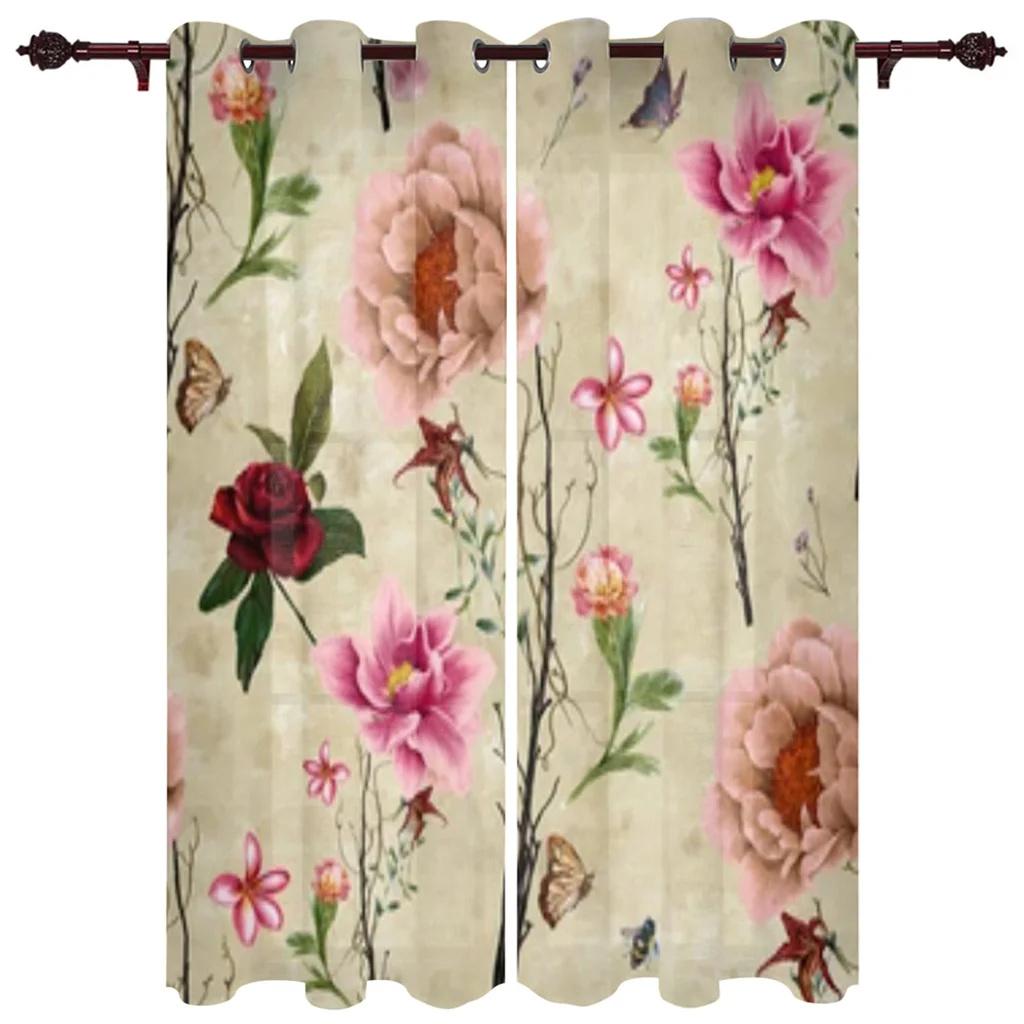 Retro Floral Tile Pattern Windows Curtains Living Room Bedroom Kitchen Curtains For Children Room Decor Curtains