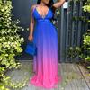 Suer Beach V-neck Halter Suspender Sexy Straps Gradual Change Color Long Dress Dress Dress