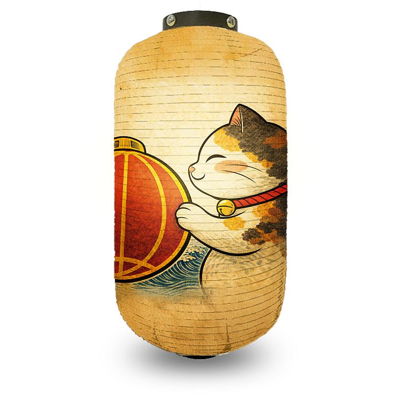 Japanese Style Lantern Japanese Hanging Happy-neko Lanterns Cloth Long Traditional Restaurant Bar Hotel Festival Decoration