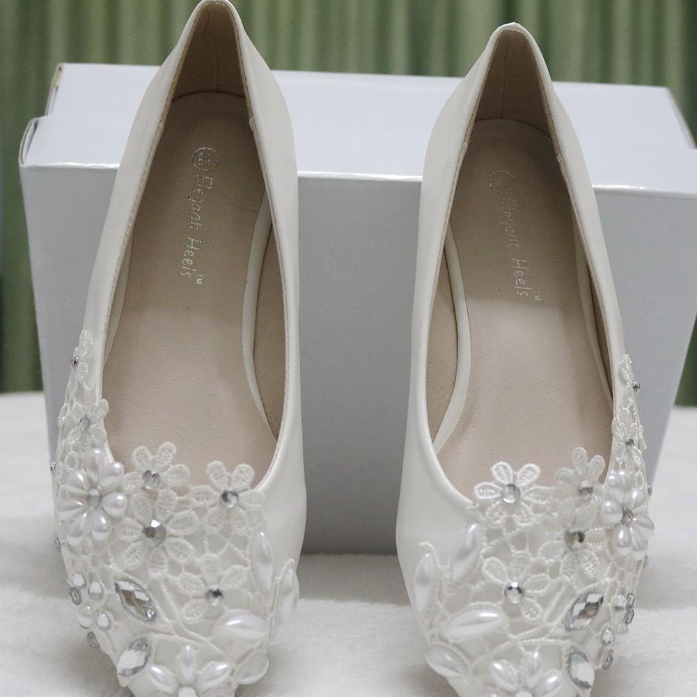 Velká velikost Ploché Špičaté Krajkové Svatební Boty Svatební Boty Taneční Boty pro Družičky Pohodlné Boty na Nízkém Podpatku Ženy