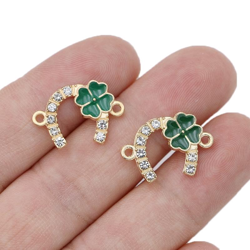 5Pcs Gold Plated Crystal Clover Horseshoe Charm Connectors For Jewelry Making Bracelet Necklace Accessories Diy 22X15Mm