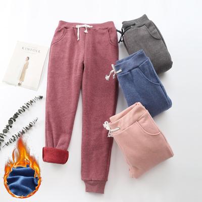 Winter Jogginghose Frauen Schwarz Casual Jogger Halten Warme Hosen Verdicken Samt Hosen Streetwear Frauen
