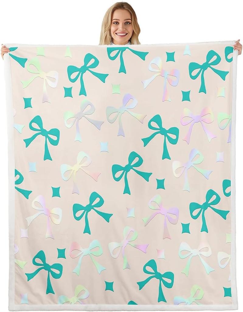 GUOYU Blanket Bow Sherpa Throw Blanket for Couch Bowknot Super Soft Cozy Fleece Dreamy Princess Style Blanket for Winter Plush Throw Pink Bow