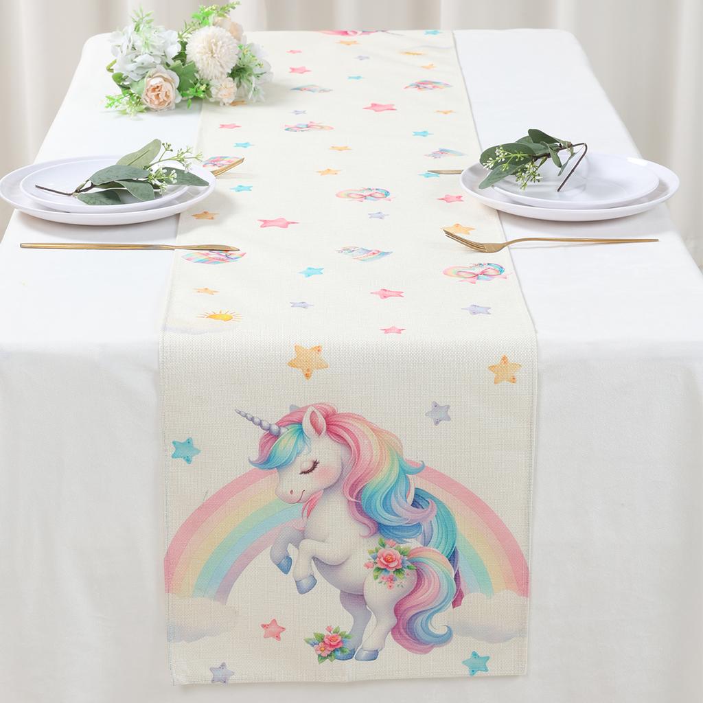 Unicorn Linen Table Runner Flag Birthday Party Decor Kids Girls Unicorn Wedding Birthday Party Favors Supplies Baby Shower Decor