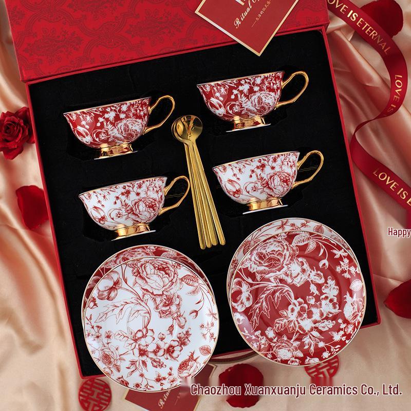 European Elegant Bone China Coffee Cups - Light Luxury Rose Design