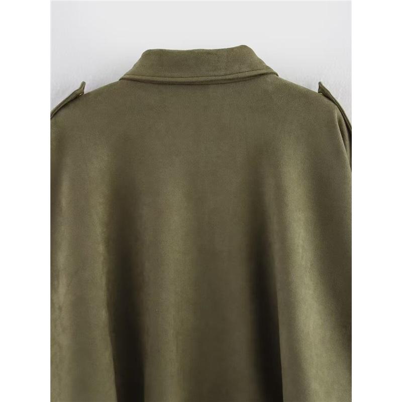 Spring Autumn Suede Feel Textured Collar Zip Button Pilots Coat For Women Fashionable And Comfortable Jacket Outerwear