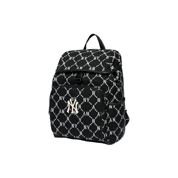 MLB Monogramm Serie Vintage Floral Bedruckt Buchstaben Logo Reißverschluss Nylon Laptop Rucksack Unisex Rucksack Schwarz 3ABKM022N-50BKS