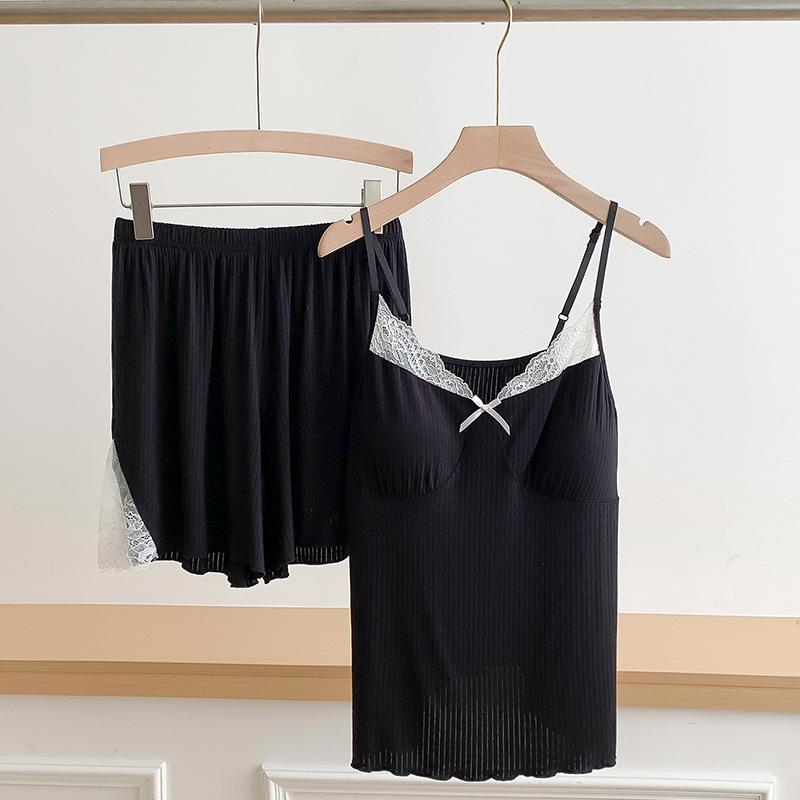

Lace Camisole Pajama Set with Chest Pads - Two-Piece Pure Desire Nightwear One Size