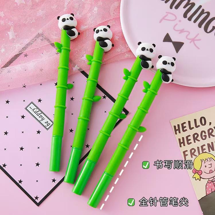 Bamboo Panda Neutral Pen for Students - Cute Panda Cartoon Design, Black, High-Quality Silicone, Prize Ballpoint Pen