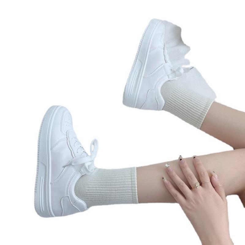 New board shoes retro white tie-up thick-soled college sports little white shoes women