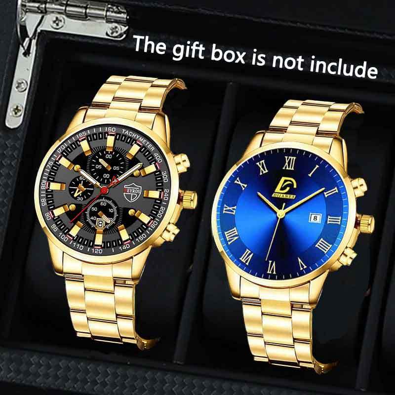 2pcs Men S Fashion Watch Set, Business Style Round Analog Quartz Watches, Shock-Resistant Alloy Band & Case