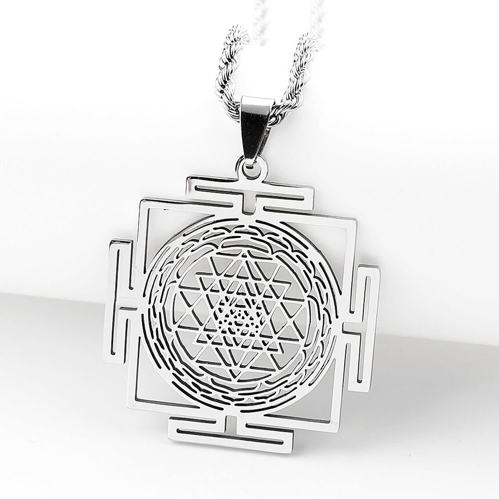 Collana Ciondolo Mandala Sri Yantra Indù Yoga per Donne Uomini Acciaio Inossidabile Geometria Sacra Catena Tantra Meditazione Gioielli