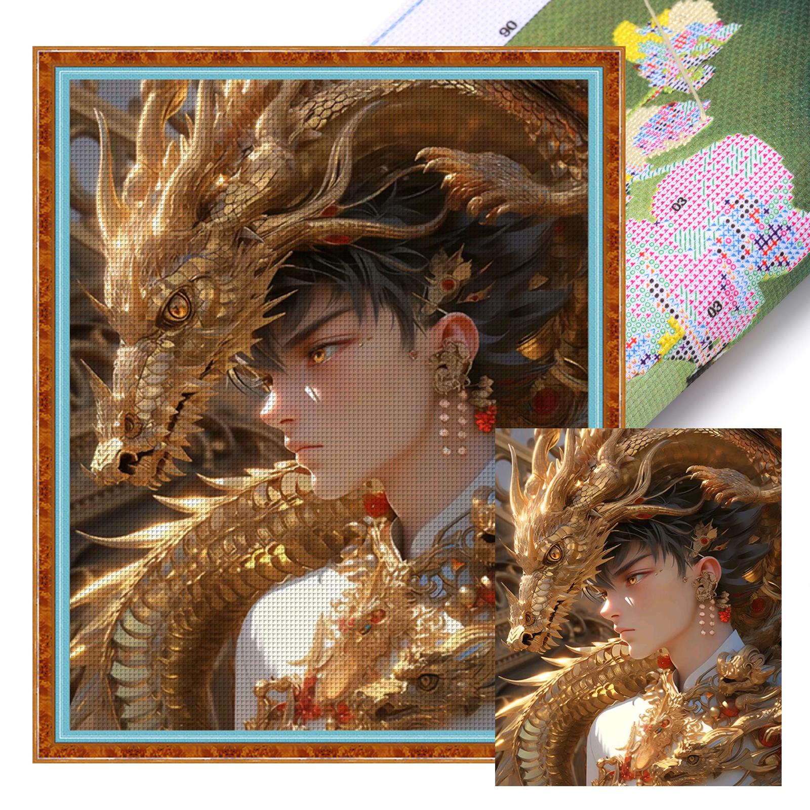 

Boy and Dragon Full 11CT DIY Stamped Cross Stitch Kits 40x50cm Cross Stitch Art and Crafts Kits for Adults Home Decor