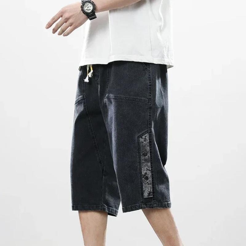 8XL Summer Men's Jeans Denim Breeches Calf-Length Casual Shorts Washed Cotton Drawstring Straight Capris Pants Big Size