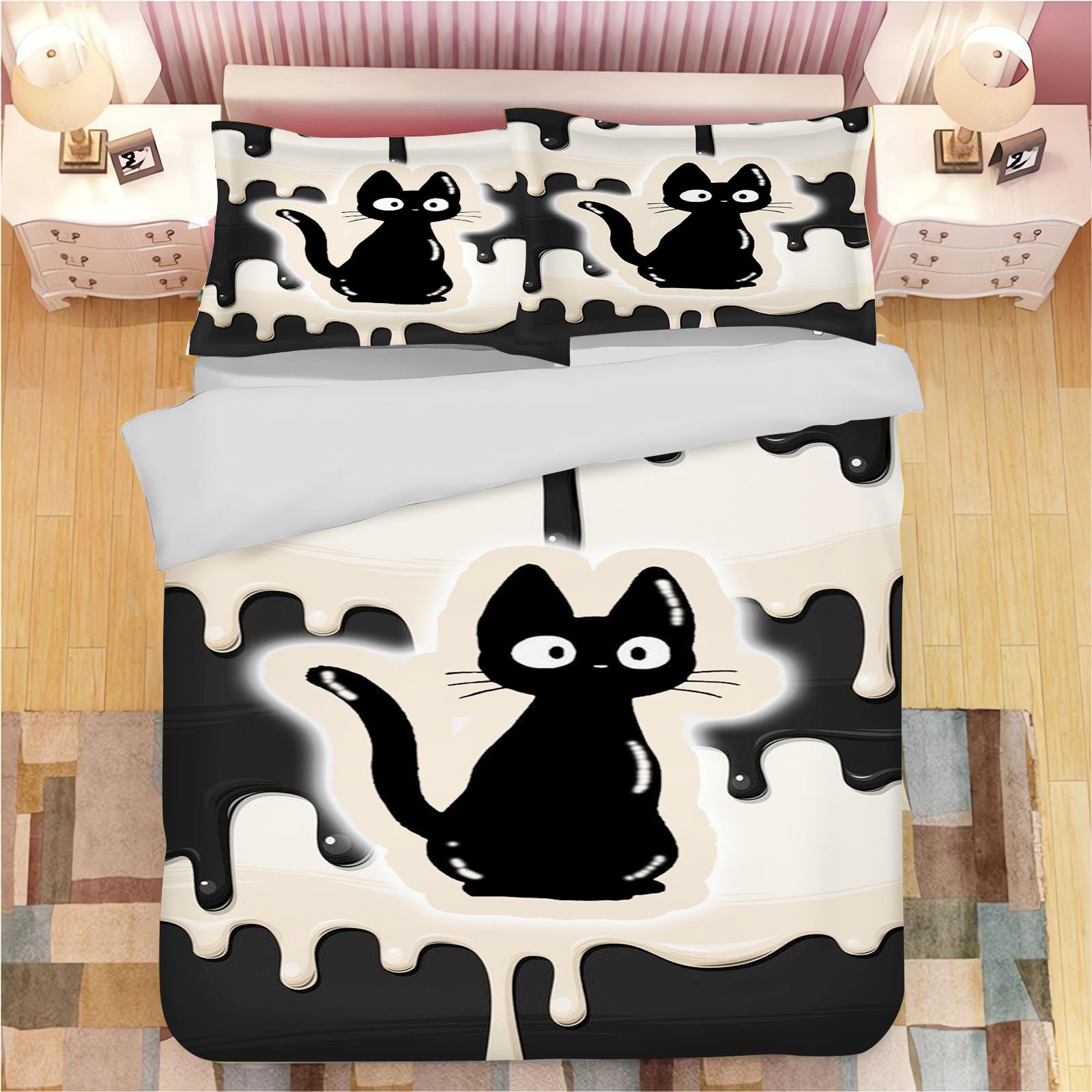 

Comforter Black Cartoon Cat Bedding Set Children S Bedding Set 3-Piece 1 Quilt King Size Children Printed Comforter (quilt)-EU Single(135*200cm)3pcs