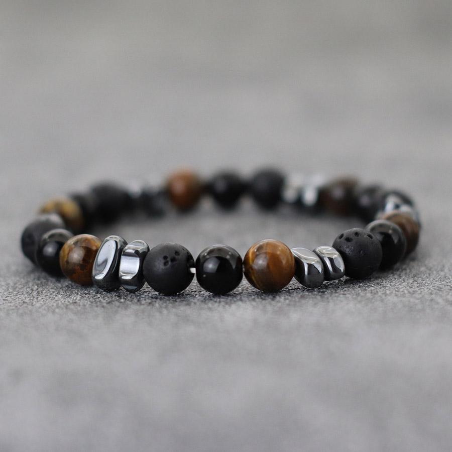 Natural Hematite Stone Beaded Bracelet Men Handmade Unfading Strand Braclet Jewelry  Healing Office Leisure Homme Accessories