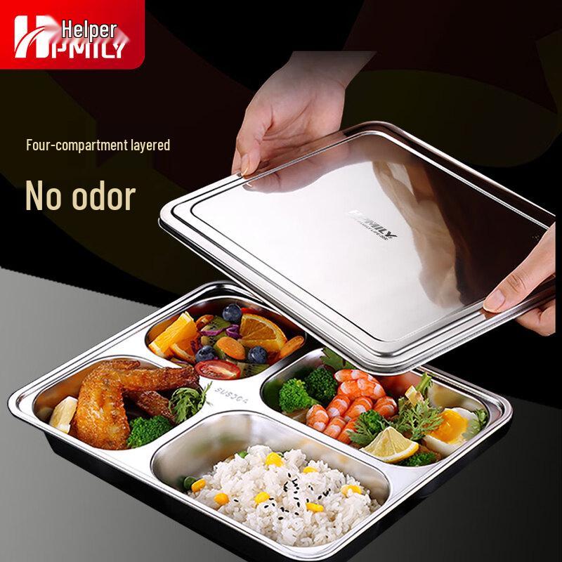 HPMILY 304 Stainless Steel 4-Compartment Lunch Box with Lid