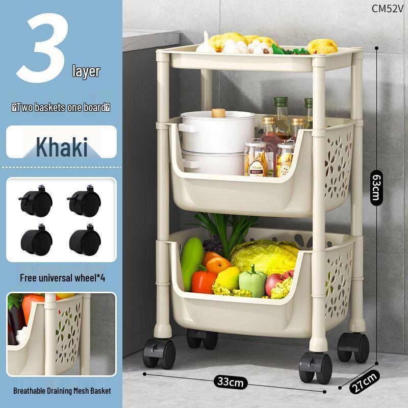 Multi-layer Kitchen Storage Rack: Multi-functional Vegetable, Fruit, and Snack Basket Trolley.
