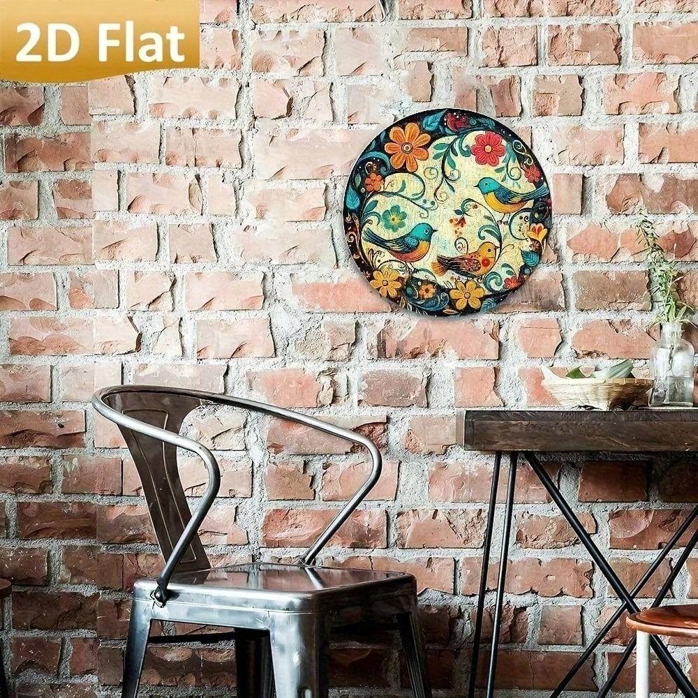 Vintage Tin Sign 8x8 Floral Bird Wall Art, Rustic Metal Decor for Kitchen Bar Cafe