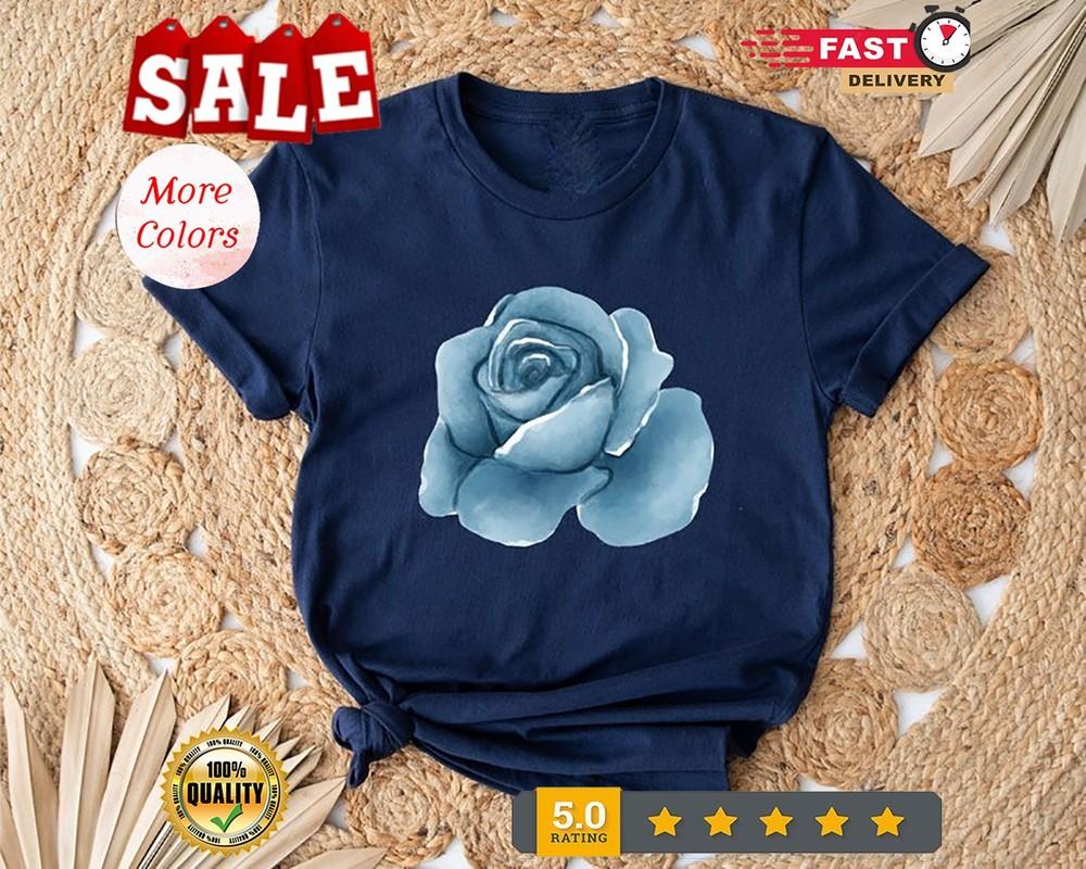 

Blue Rose Shirt, Floral Tshirt, Rose Graphic Tee, Flower Top, Botanical Shirt... M