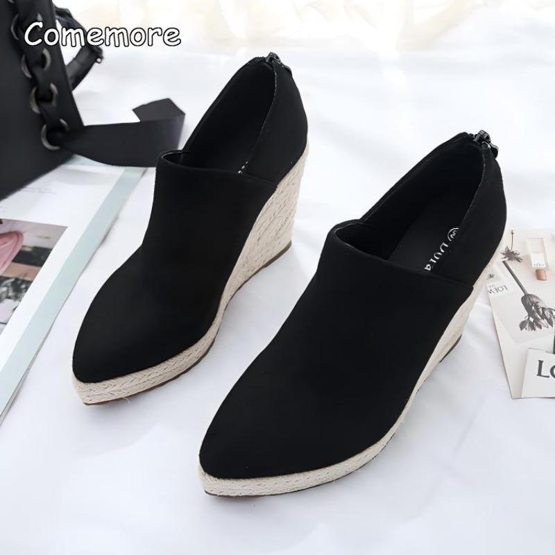 Women's Wedges Heel Ankle Boots Pointed Toe Platform Sole Espadrille Straw Design Fashion Bohemian Casual Booties Botas Mujer