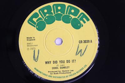 Disque 7 pouces ERROL DUNKLEY Why Did You Do It One Love GR3039 GRAPE 1973 UK Reggae Ska Dub Occasion