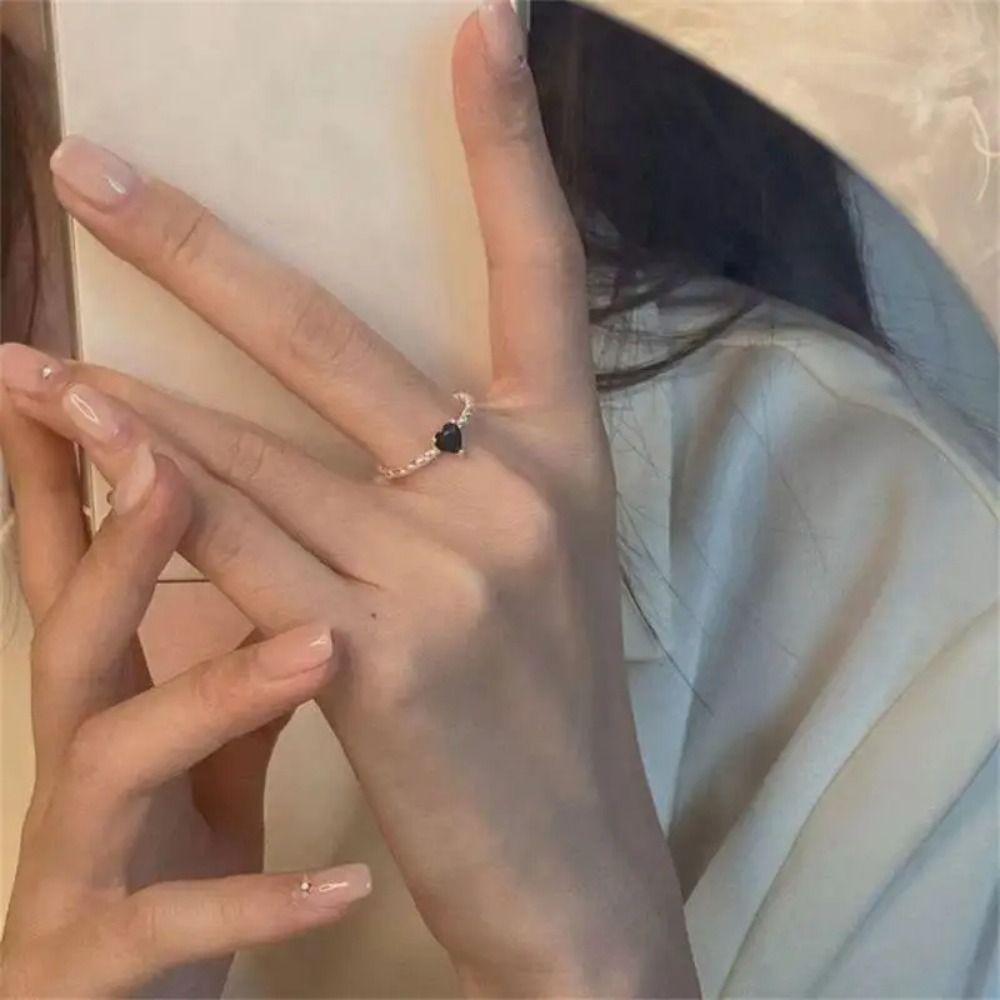 Minimalist Heart Open Rings Adjustable Alloy Heart Rings Couple Ring Couple