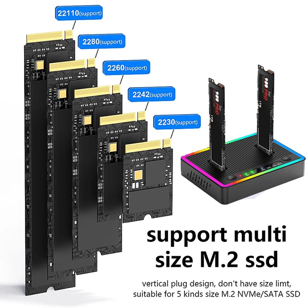 M.2 NVMe/SATA Dual-Bay Hard Drive Docking Station Offline Clone Hard Disk M.2 SSD Duplicator USB3.2 GEN2 SSD Adapter Enclosure